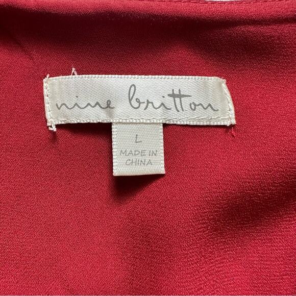 Nine Britton Dress Annika Red Burgundy Floral V-Neck Long Sleeve Tiered Large - Picture 2 of 13